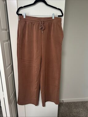 Women's Brown Wide-Leg Drawstring Joggers, Casual Cozy Pants